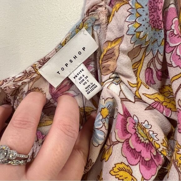 Topshop cutout floral print midi dress Sz US 2. NWT NEW pink white - Picture 6 of 9